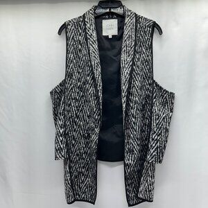 John Mark Womens Black & White Chevron Pattern Open Front Sleeveless Vest Cardig